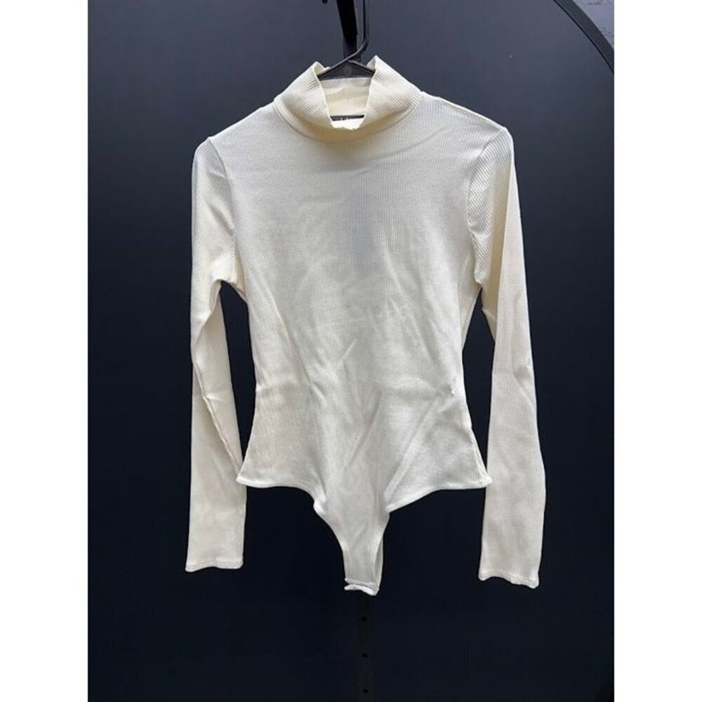 Lulu's Wilde Ivory Ribbed Long Sleeve Mock Neck Bodysuit